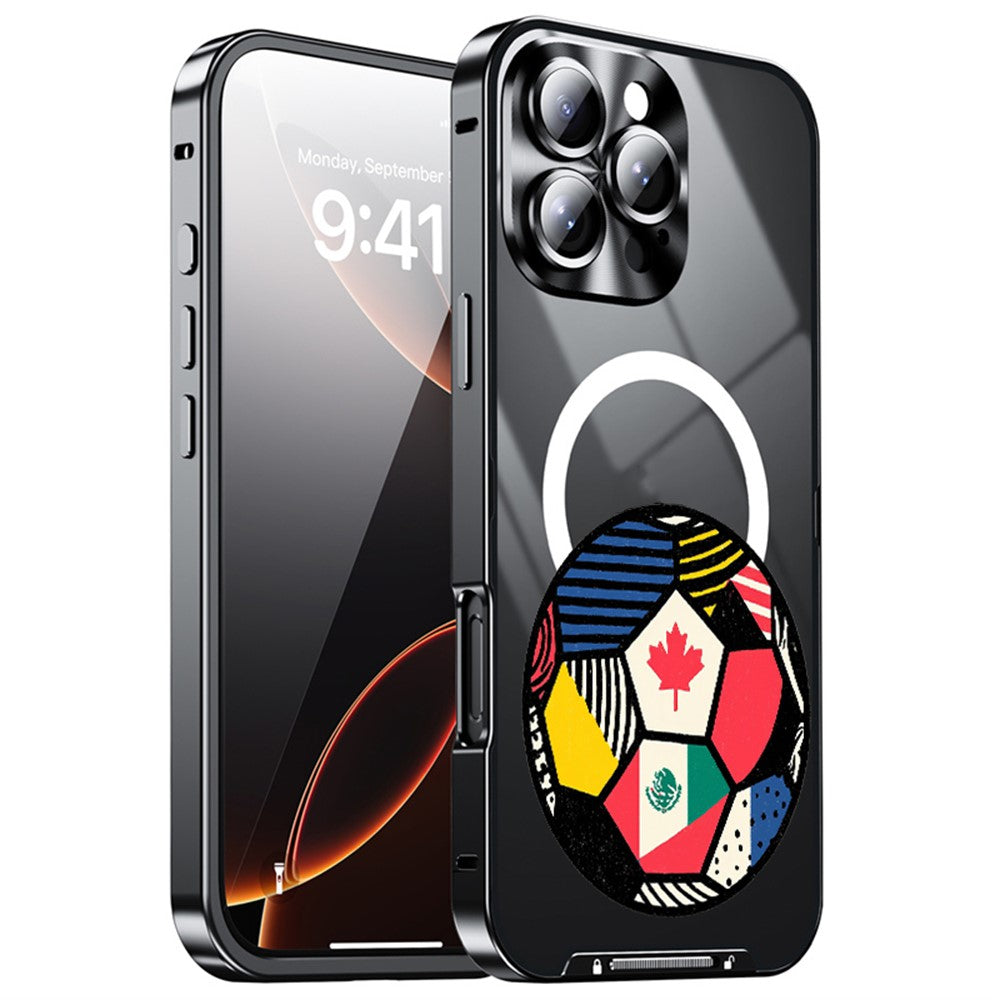 For iPhone 16 Pro Magnetic Case Football Pattern PC+TPU Protective Cover with Lens Film