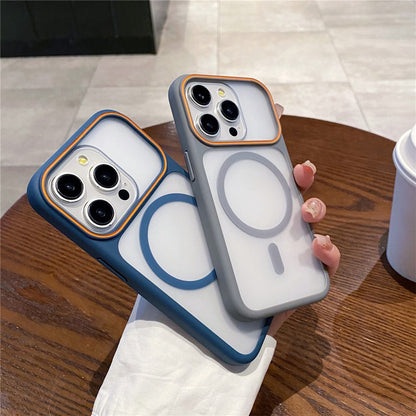 For iPhone 15 Pro Max Magnetic Case Large Viewing Window TPU + PC Shockproof Phone Cover