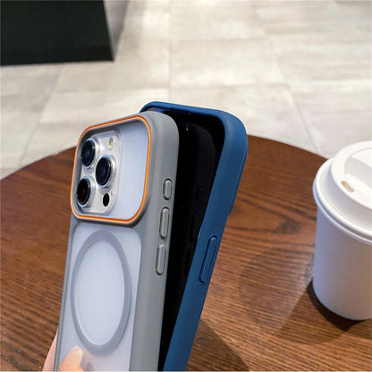 For iPhone 15 Pro Max Magnetic Case Large Viewing Window TPU + PC Shockproof Phone Cover