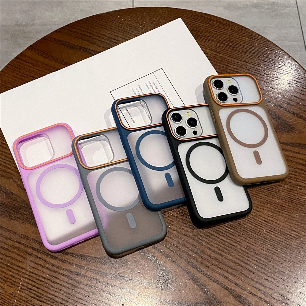 For iPhone 15 Pro Max Magnetic Case Large Viewing Window TPU + PC Shockproof Phone Cover