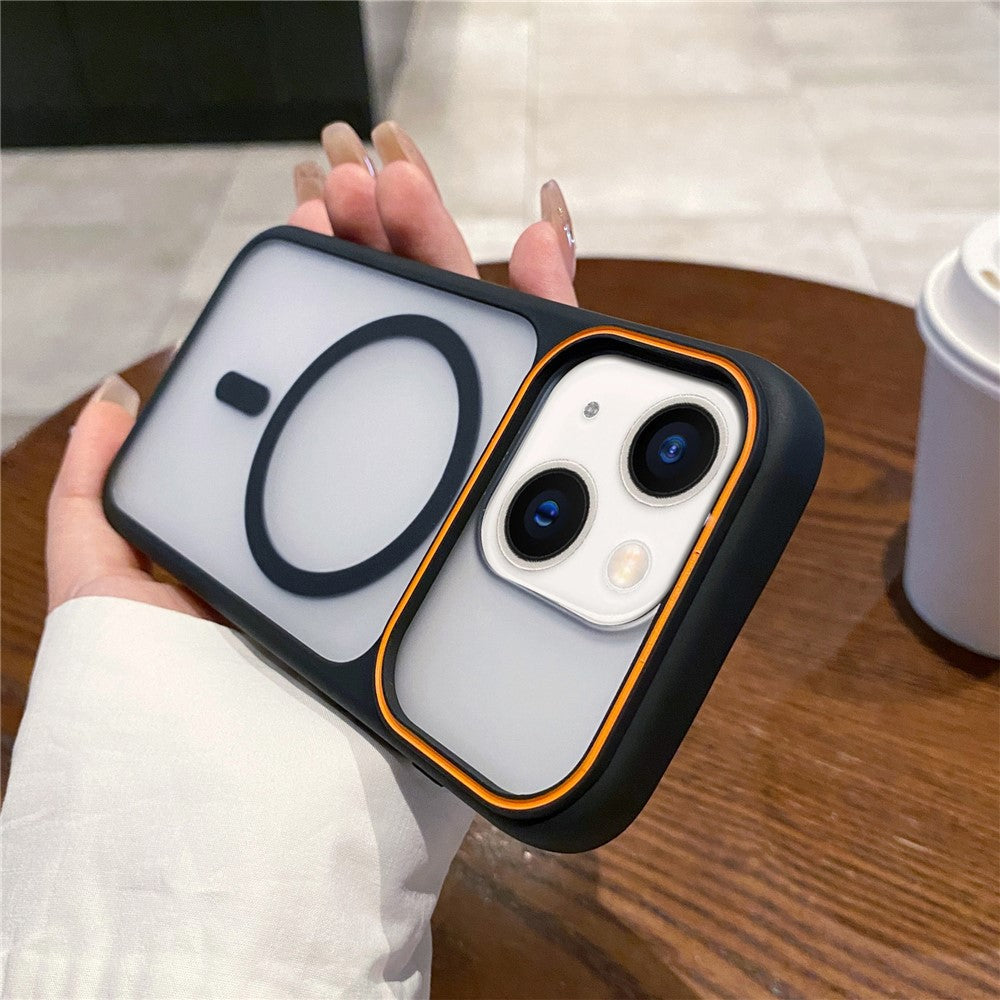 For iPhone 14 Plus  /  15 Plus Magnetic Case Large Viewing Window TPU + PC Shockproof Phone Cover
