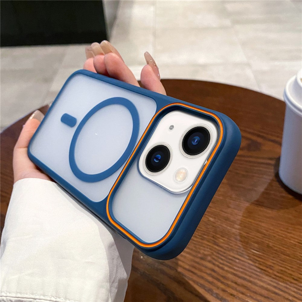 For iPhone 14 Plus  /  15 Plus Magnetic Case Large Viewing Window TPU + PC Shockproof Phone Cover