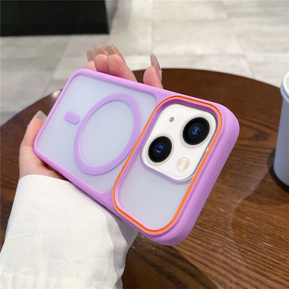 For iPhone 14 Plus  /  15 Plus Magnetic Case Large Viewing Window TPU + PC Shockproof Phone Cover