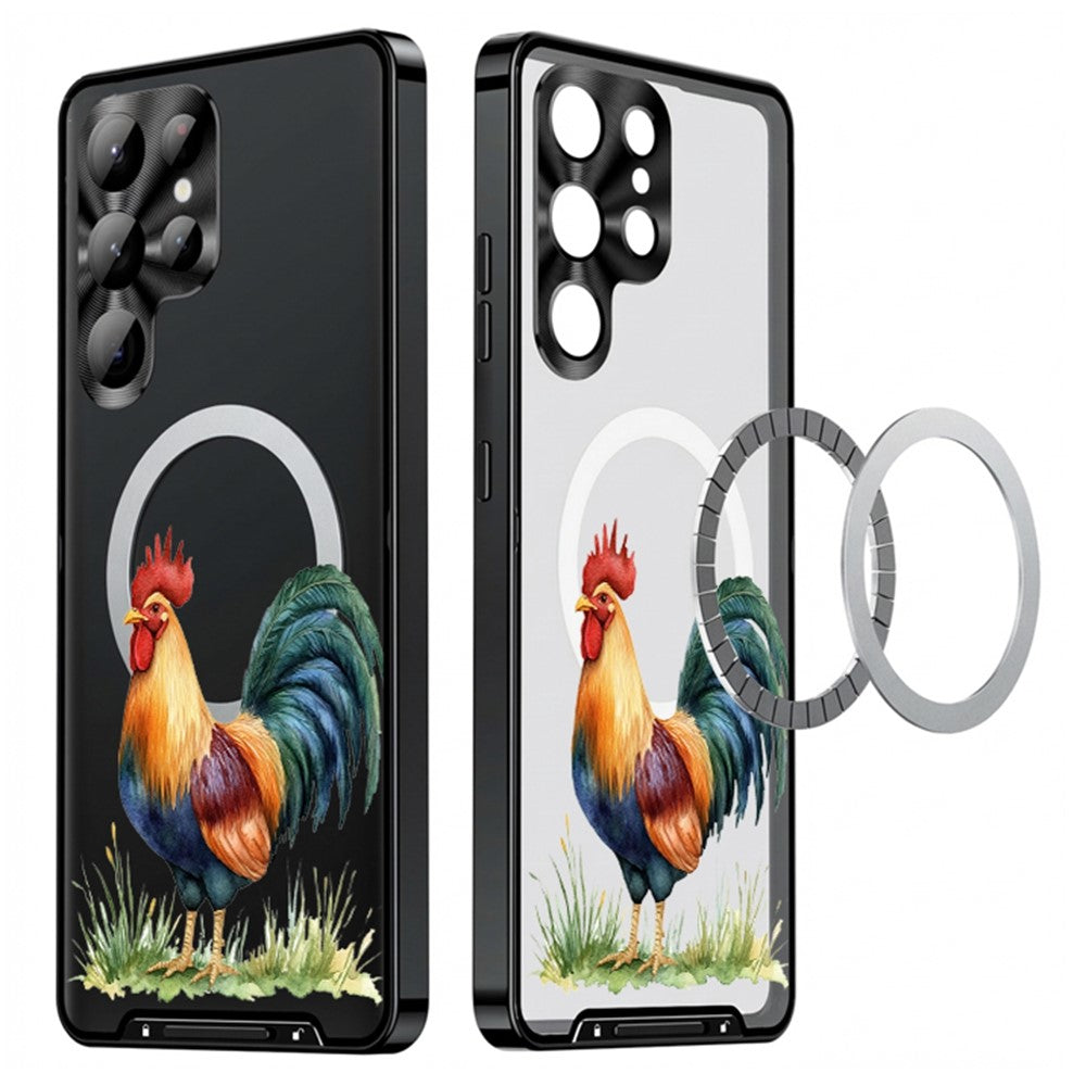 For Samsung Galaxy S25 Ultra Magnetic Case Rooster Pattern PC TPU Phone Cover with Lens Film
