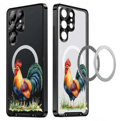For Samsung Galaxy S25 Ultra Magnetic Case Rooster Pattern PC TPU Phone Cover with Lens Film
