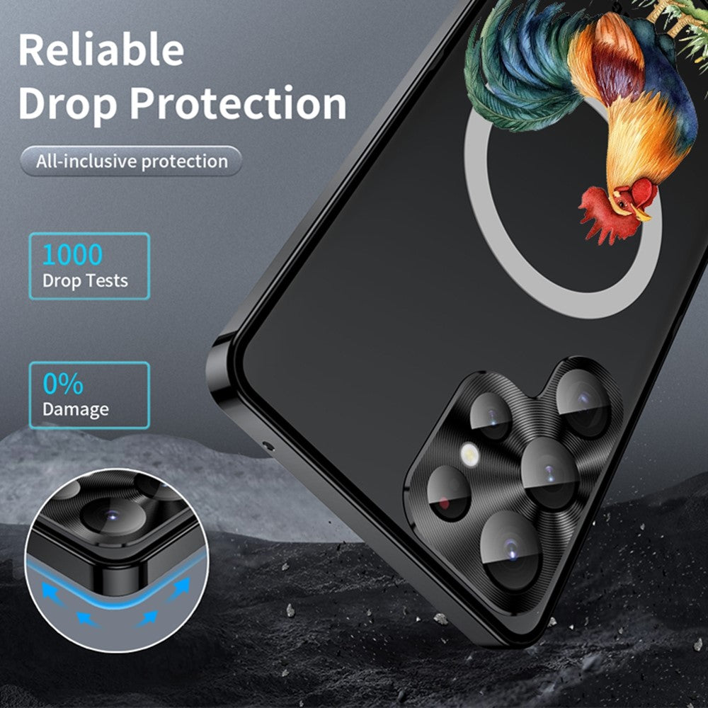For Samsung Galaxy S25 Ultra Magnetic Case Rooster Pattern PC TPU Phone Cover with Lens Film
