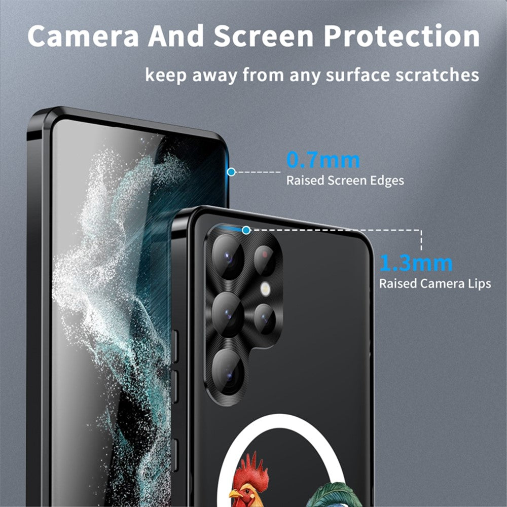 For Samsung Galaxy S25 Ultra Magnetic Case Rooster Pattern PC TPU Phone Cover with Lens Film