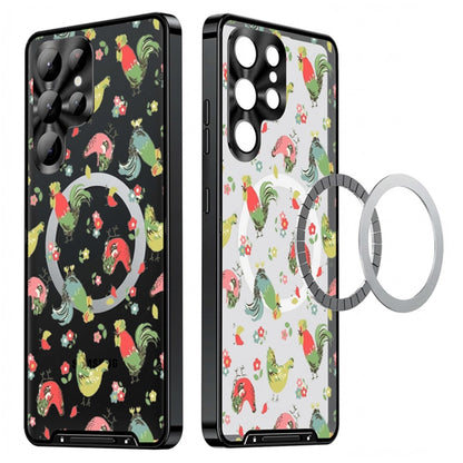 For Samsung Galaxy S25 Ultra Magnetic Case Rooster Pattern PC TPU Phone Cover with Lens Film