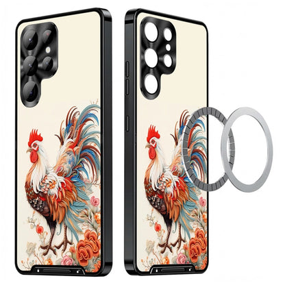 For Samsung Galaxy S25 Ultra Magnetic Case Rooster Pattern PC TPU Phone Cover with Lens Film