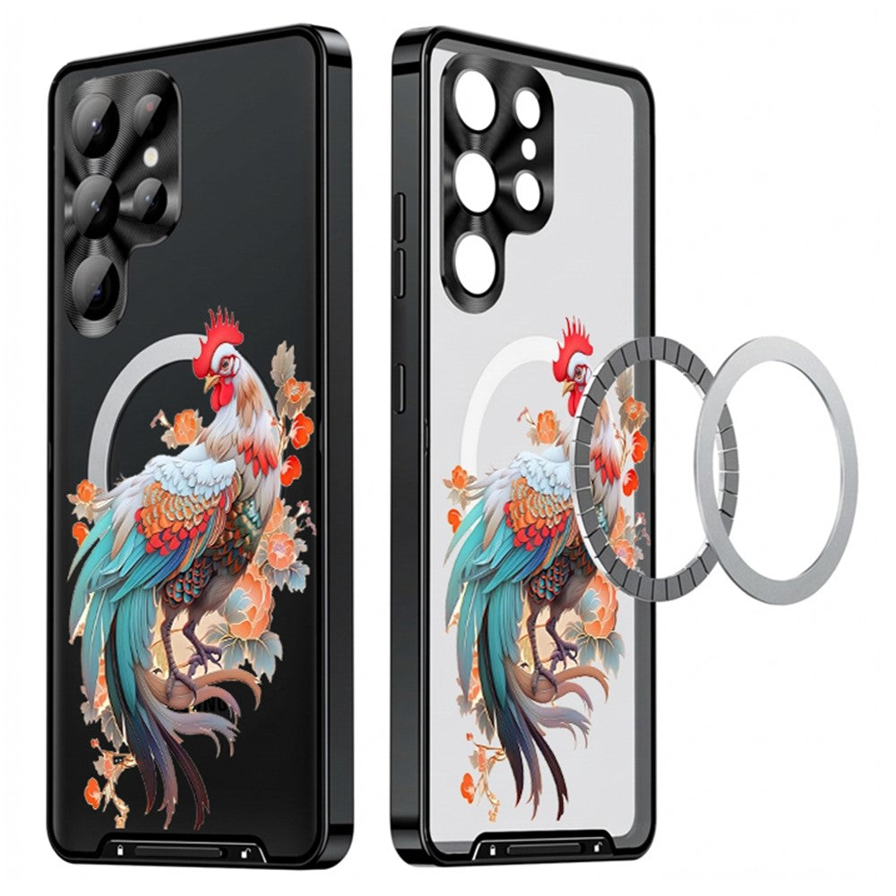 For Samsung Galaxy S25 Ultra Magnetic Case Rooster Pattern PC TPU Phone Cover with Lens Film