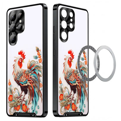 For Samsung Galaxy S25 Ultra Magnetic Case Rooster Pattern PC TPU Phone Cover with Lens Film