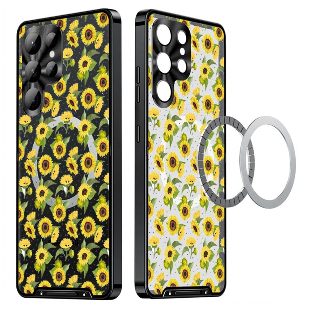 For Samsung Galaxy S25 Ultra Magnetic Case Sunflower Pattern PC TPU Phone Cover with Lens Film