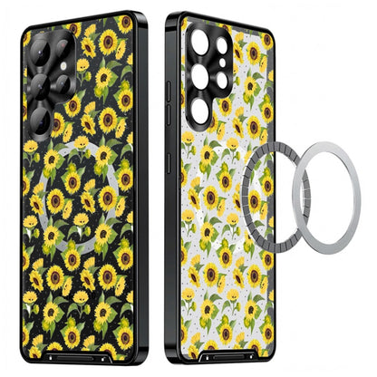 For Samsung Galaxy S25 Ultra Magnetic Case Sunflower Pattern PC TPU Phone Cover with Lens Film