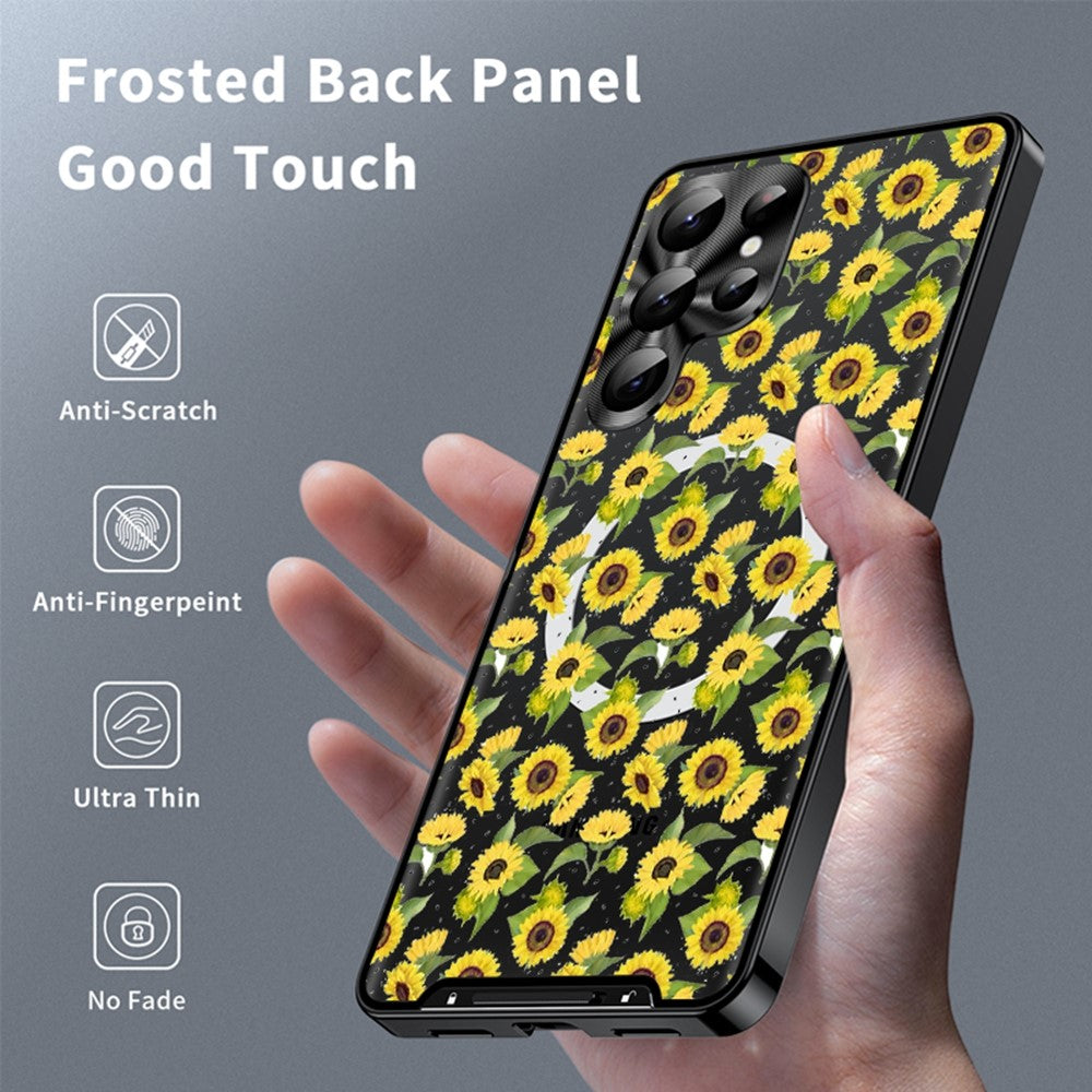 For Samsung Galaxy S25 Ultra Magnetic Case Sunflower Pattern PC TPU Phone Cover with Lens Film