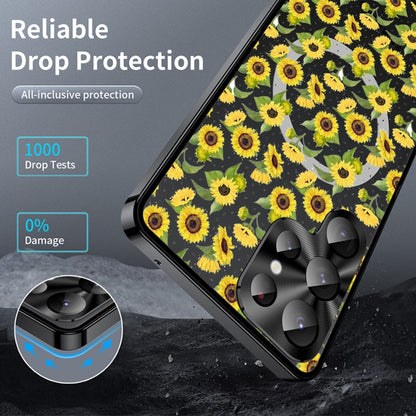 For Samsung Galaxy S25 Ultra Magnetic Case Sunflower Pattern PC TPU Phone Cover with Lens Film