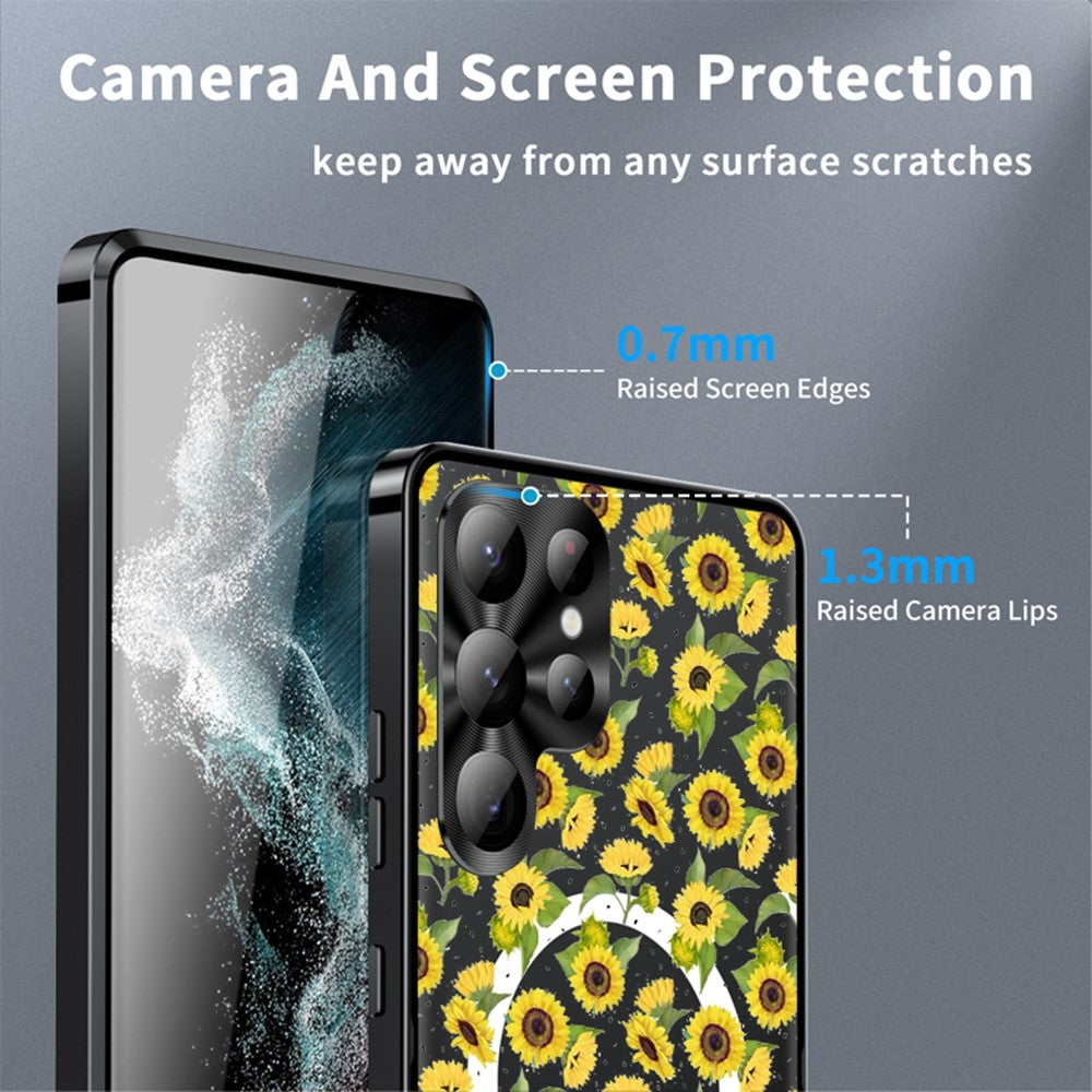 For Samsung Galaxy S25 Ultra Magnetic Case Sunflower Pattern PC TPU Phone Cover with Lens Film