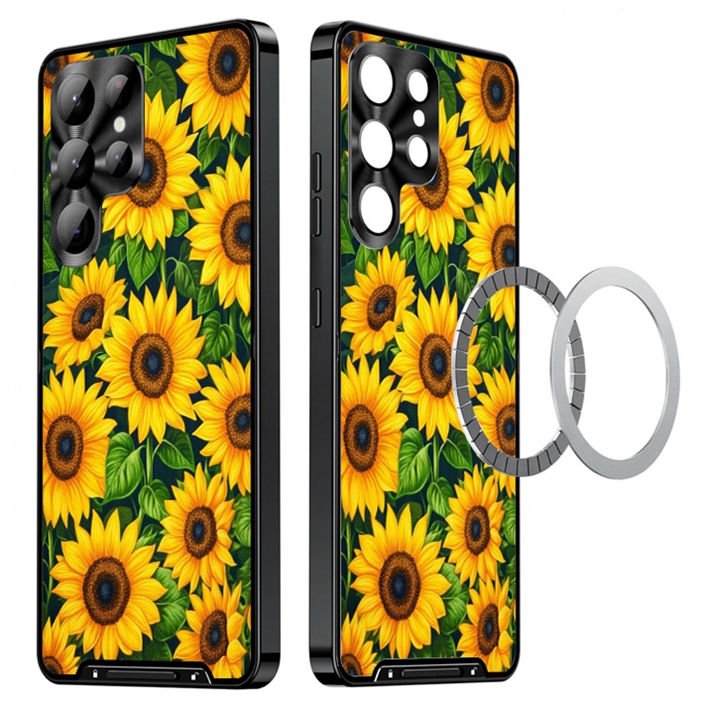 For Samsung Galaxy S25 Ultra Magnetic Case Sunflower Pattern PC TPU Phone Cover with Lens Film