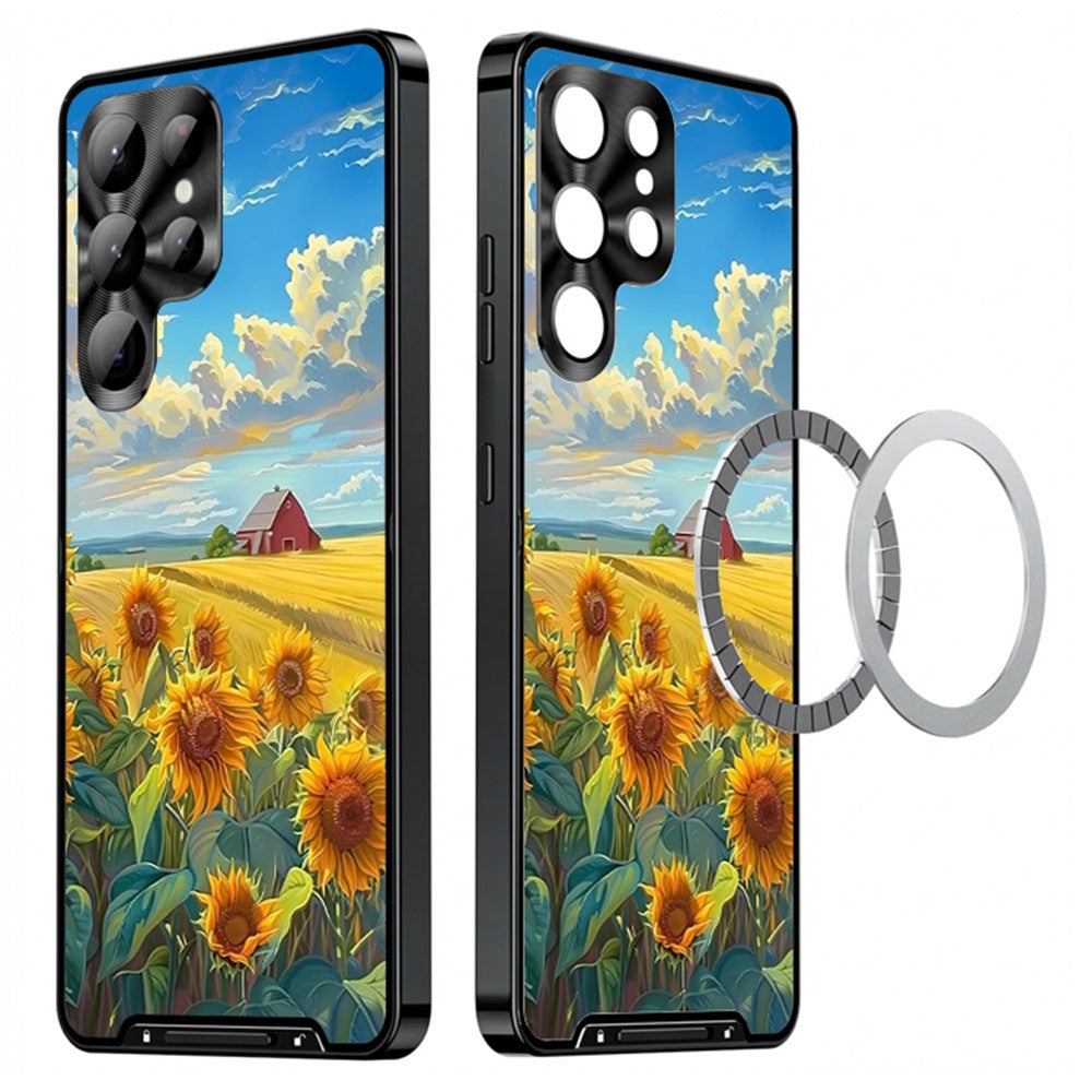 For Samsung Galaxy S25 Ultra Magnetic Case Sunflower Pattern PC TPU Phone Cover with Lens Film