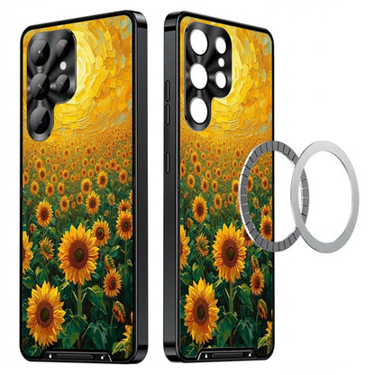 For Samsung Galaxy S25 Ultra Magnetic Case Sunflower Pattern PC TPU Phone Cover with Lens Film