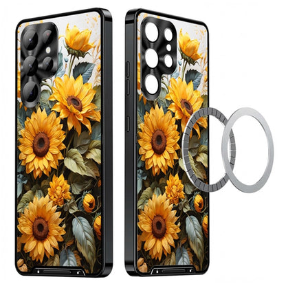 For Samsung Galaxy S25 Ultra Magnetic Case Sunflower Pattern PC TPU Phone Cover with Lens Film