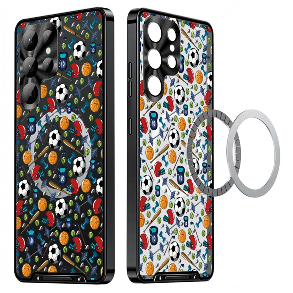 For Samsung Galaxy S25 Ultra Magnetic Case Football Pattern PC+TPU Shockproof Phone Cover with Lens Film
