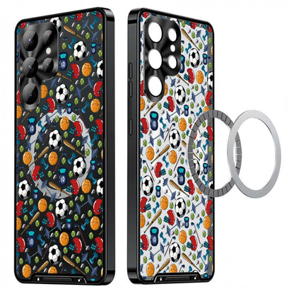 For Samsung Galaxy S25 Ultra Magnetic Case Football Pattern PC+TPU Shockproof Phone Cover with Lens Film