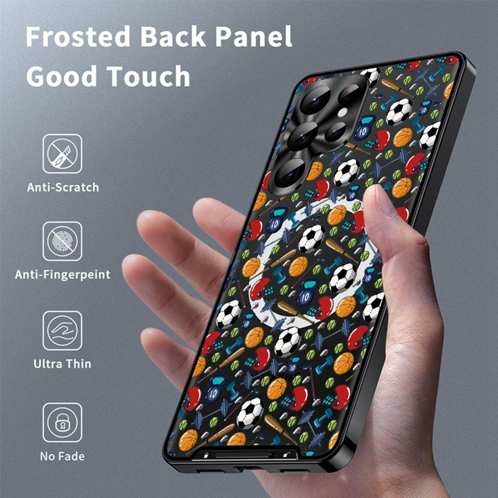 For Samsung Galaxy S25 Ultra Magnetic Case Football Pattern PC+TPU Shockproof Phone Cover with Lens Film