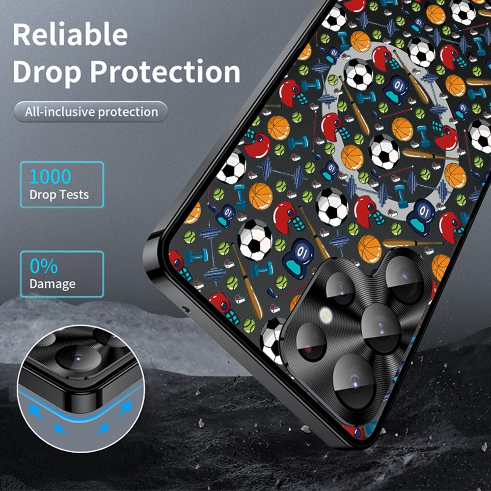 For Samsung Galaxy S25 Ultra Magnetic Case Football Pattern PC+TPU Shockproof Phone Cover with Lens Film