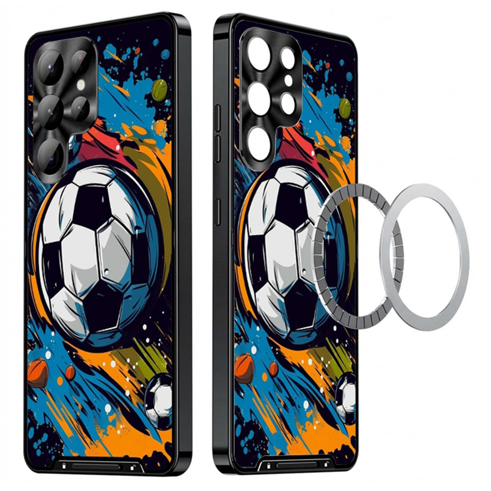 For Samsung Galaxy S25 Ultra Magnetic Case Football Pattern PC+TPU Shockproof Phone Cover with Lens Film