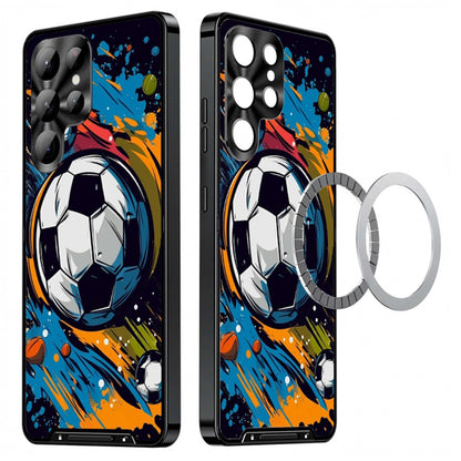 For Samsung Galaxy S25 Ultra Magnetic Case Football Pattern PC+TPU Shockproof Phone Cover with Lens Film