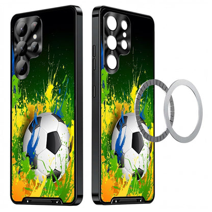 For Samsung Galaxy S25 Ultra Magnetic Case Football Pattern PC+TPU Shockproof Phone Cover with Lens Film