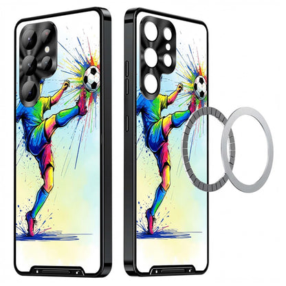 For Samsung Galaxy S25 Ultra Magnetic Case Football Pattern PC+TPU Shockproof Phone Cover with Lens Film