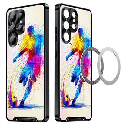 For Samsung Galaxy S25 Ultra Magnetic Case Football Pattern PC+TPU Shockproof Phone Cover with Lens Film