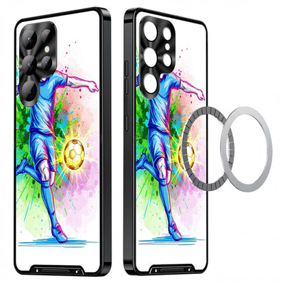 For Samsung Galaxy S25 Ultra Magnetic Case Football Pattern PC+TPU Shockproof Phone Cover with Lens Film