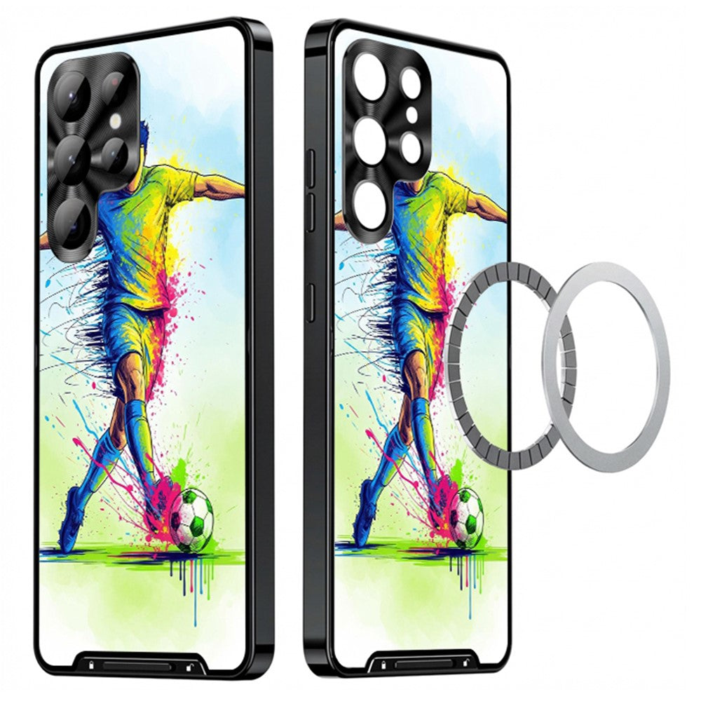 For Samsung Galaxy S25 Ultra Magnetic Case Football Pattern PC+TPU Shockproof Phone Cover with Lens Film