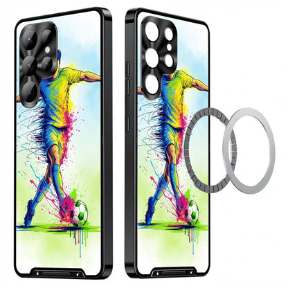 For Samsung Galaxy S25 Ultra Magnetic Case Football Pattern PC+TPU Shockproof Phone Cover with Lens Film