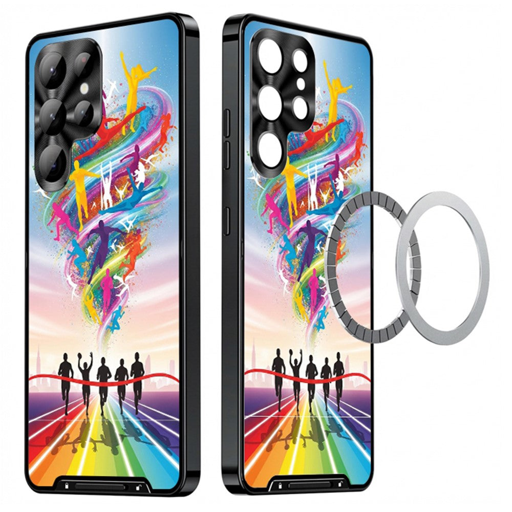 For Samsung Galaxy S25 Ultra Magnetic Case Football Pattern PC+TPU Shockproof Phone Cover with Lens Film