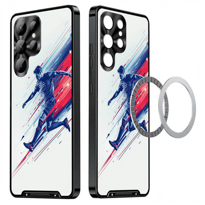 For Samsung Galaxy S25 Ultra Magnetic Case Football Pattern PC+TPU Shockproof Phone Cover with Lens Film