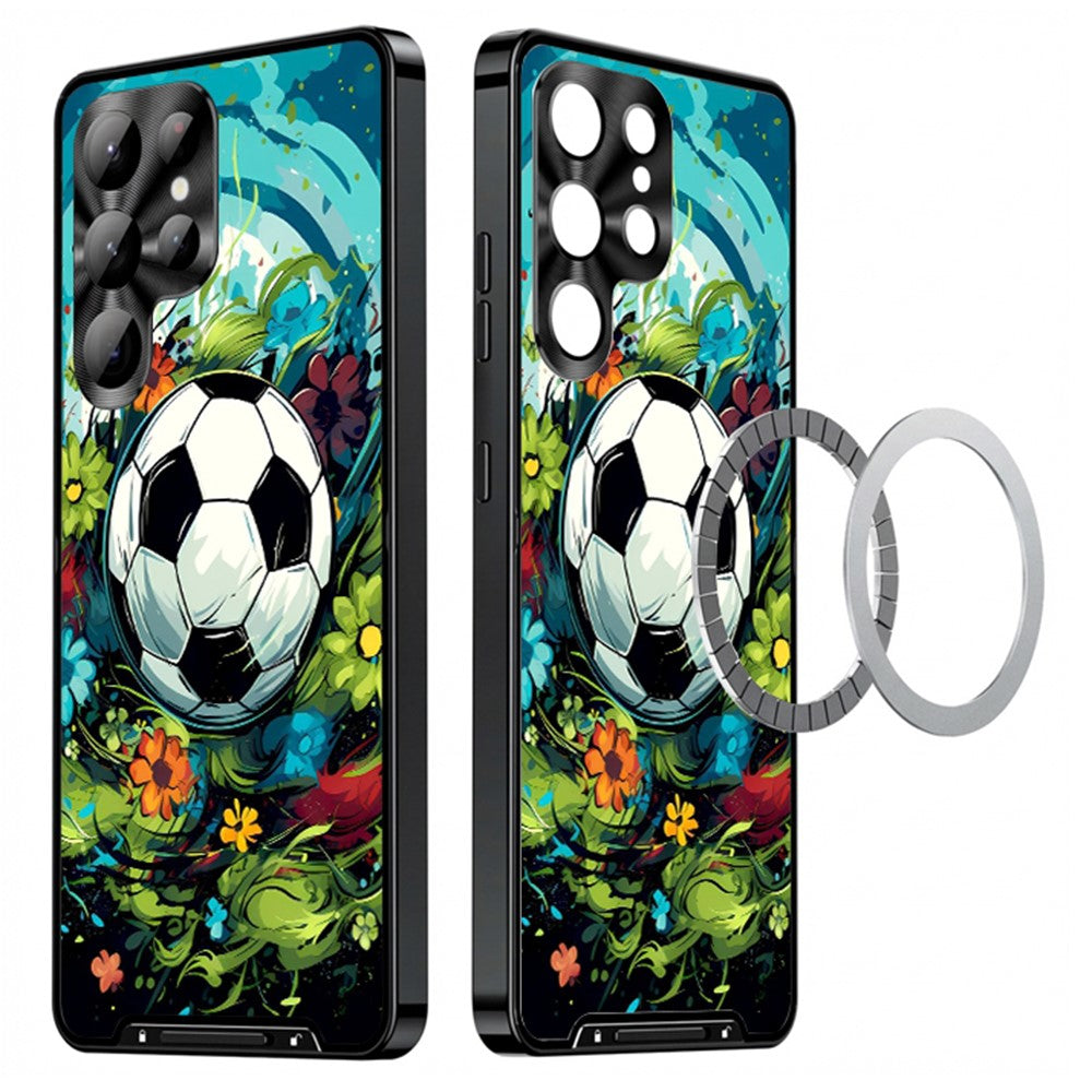 For Samsung Galaxy S25 Ultra Magnetic Case Football Pattern PC+TPU Shockproof Phone Cover with Lens Film