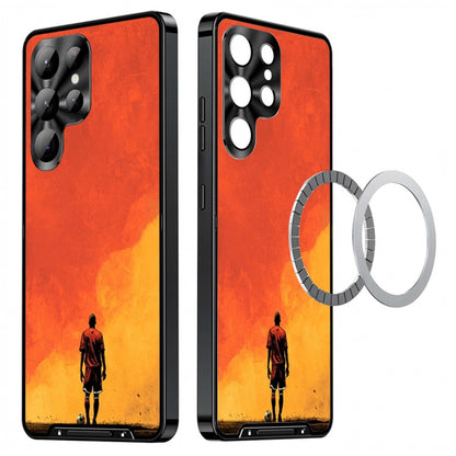For Samsung Galaxy S25 Ultra Magnetic Case Football Pattern PC+TPU Shockproof Phone Cover with Lens Film