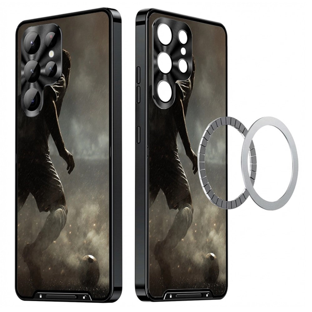 For Samsung Galaxy S25 Ultra Magnetic Case Football Pattern PC+TPU Shockproof Phone Cover with Lens Film