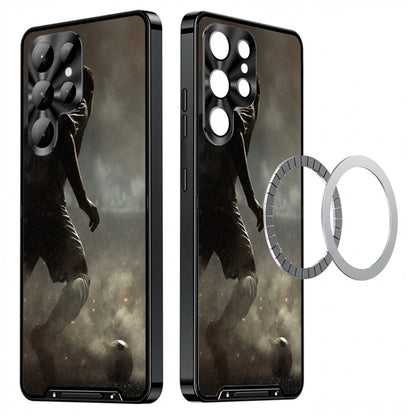 For Samsung Galaxy S25 Ultra Magnetic Case Football Pattern PC+TPU Shockproof Phone Cover with Lens Film