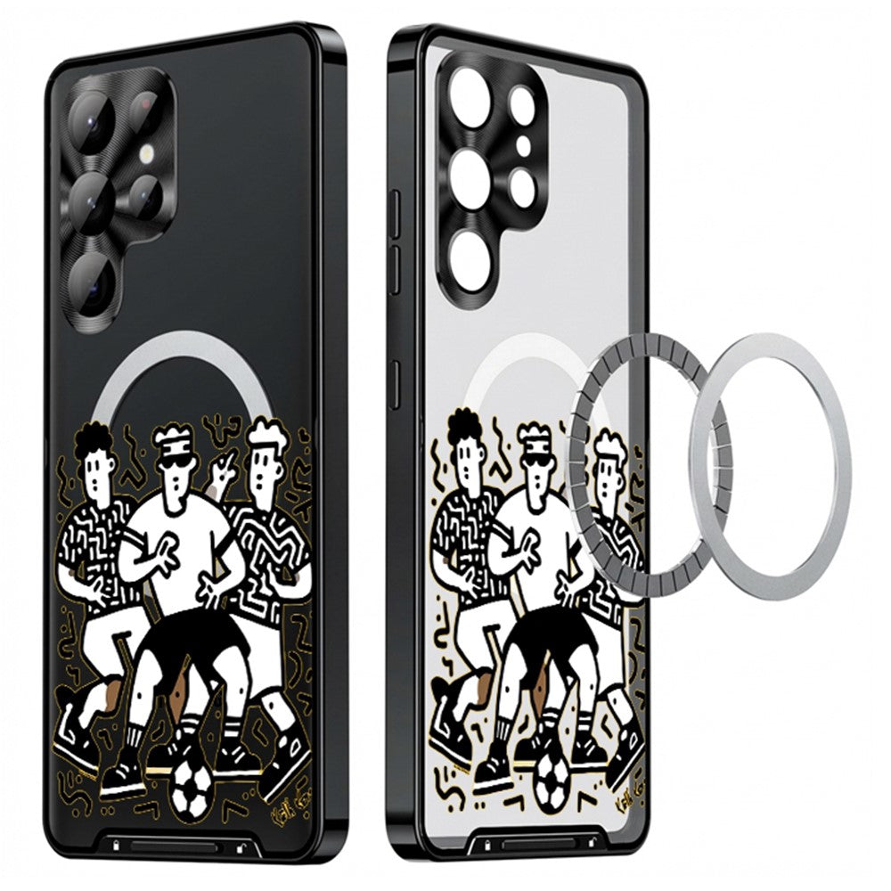 For Samsung Galaxy S25 Ultra Magnetic Case Football Pattern PC+TPU Shockproof Phone Cover with Lens Film