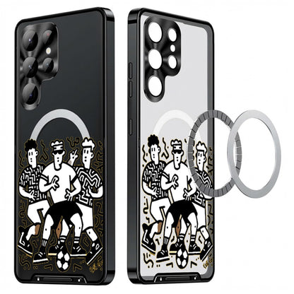 For Samsung Galaxy S25 Ultra Magnetic Case Football Pattern PC+TPU Shockproof Phone Cover with Lens Film