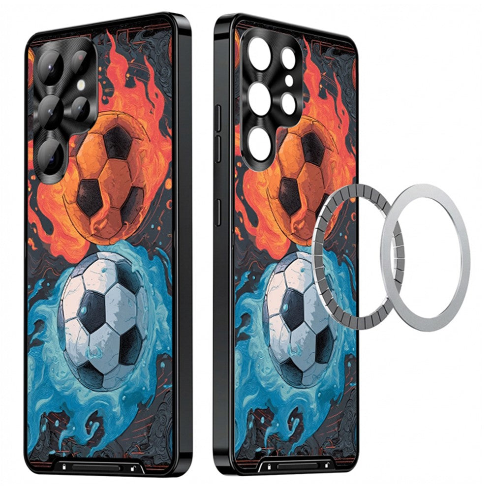 For Samsung Galaxy S25 Ultra Magnetic Case Football Pattern PC+TPU Shockproof Phone Cover with Lens Film