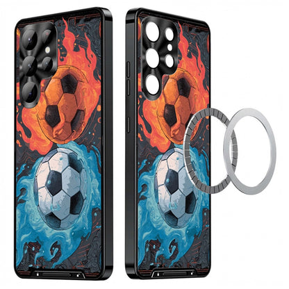 For Samsung Galaxy S25 Ultra Magnetic Case Football Pattern PC+TPU Shockproof Phone Cover with Lens Film