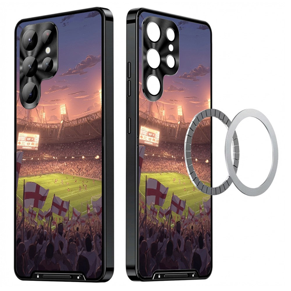For Samsung Galaxy S25 Ultra Magnetic Case Football Pattern PC+TPU Shockproof Phone Cover with Lens Film