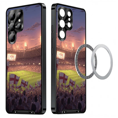 For Samsung Galaxy S25 Ultra Magnetic Case Football Pattern PC+TPU Shockproof Phone Cover with Lens Film