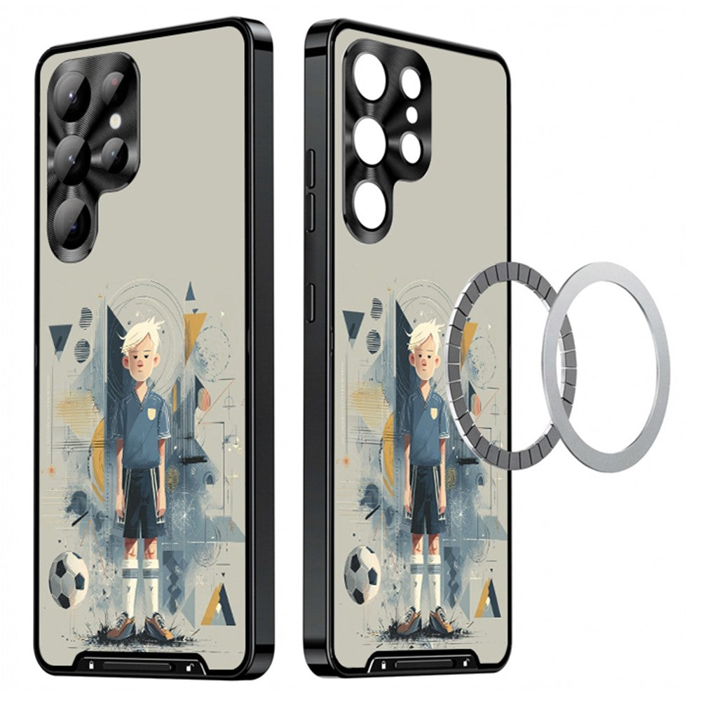 For Samsung Galaxy S25 Ultra Magnetic Case Football Pattern PC+TPU Shockproof Phone Cover with Lens Film