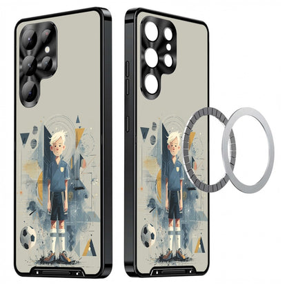 For Samsung Galaxy S25 Ultra Magnetic Case Football Pattern PC+TPU Shockproof Phone Cover with Lens Film